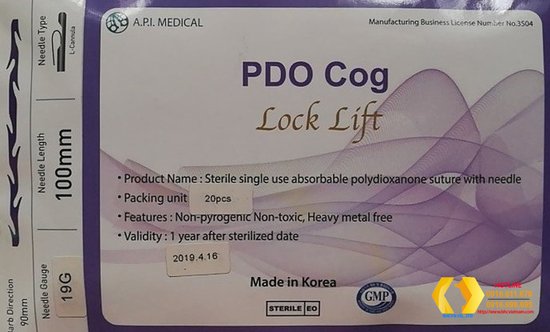 Chỉ Collagen Lock Lift PDO Cog 19gx100mm
