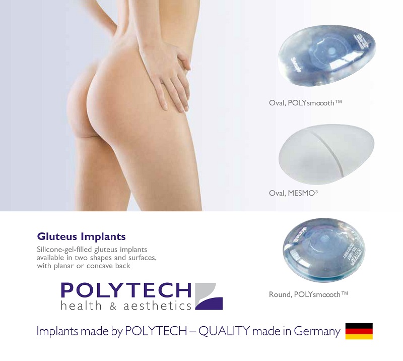 3 kiểu dáng, kiểu bề mặt Mô cấy mông nhân tạo-Polytech Gluteal Implant 